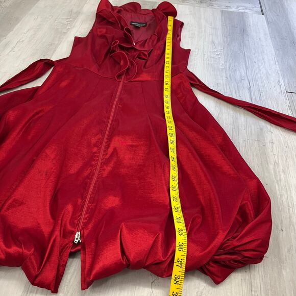 Frank Lyman Red Shiny Bubble Hem Belted Ruffle Sexy Zip Up Cocktail Party Dress - Picture 13 of 13